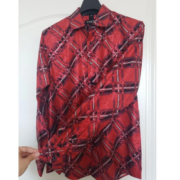 Mens Red Printed  Fashion Shirt Medium EUC - Picture 5 of 9